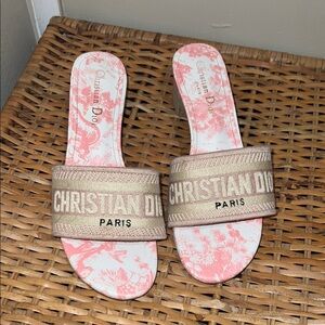 Christian Dior Gold Slide Sandals